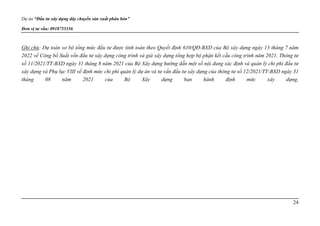 Dự án “Đầu tư xây dựng dây chuyền sản xuất phân bón”
Đơn vị tư vấn: 0918755356
24
Ghi chú: Dự toán sơ bộ tổng mức đầu tư được tính toán theo Quyết định 610/QĐ-BXD của Bộ xây dựng ngày 13 tháng 7 năm
2022 về Công bố Suất vốn đầu tư xây dựng công trình và giá xây dựng tổng hợp bộ phận kết cấu công trình năm 2021, Thông tư
số 11/2021/TT-BXD ngày 31 tháng 8 năm 2021 của Bộ Xây dựng hướng dẫn một số nội dung xác định và quản lý chi phí đầu tư
xây dựng và Phụ lục VIII về định mức chi phí quản lý dự án và tư vấn đầu tư xây dựng của thông tư số 12/2021/TT-BXD ngày 31
tháng 08 năm 2021 của Bộ Xây dựng ban hành định mức xây dựng.
 