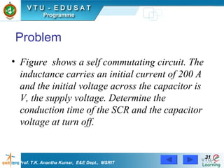 Problem Figure  shows a self commutating circuit. The inductance carries an initial current of 200 A and the initial voltage across the capacitor is V, the supply voltage. Determine the conduction time of the SCR and the capacitor voltage at turn off. Prof. T.K. Anantha Kumar,  E&E Dept.,  MSRIT 