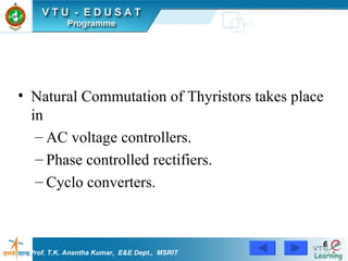 Natural Commutation of Thyristors takes place in  AC voltage controllers. Phase controlled rectifiers. Cyclo converters. Prof. T.K. Anantha Kumar,  E&E Dept.,  MSRIT 