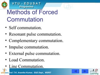 Methods of Forced Commutation Self commutation. Resonant pulse commutation. Complementary commutation. Impulse commutation. External pulse commutation. Load Commutation. Line Commutation. Prof. T.K. Anantha Kumar,  E&E Dept.,  MSRIT 