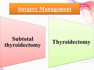 Surgery Management
Subtotal
thyroidectomy
Thyroidectomy
 