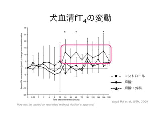犬血清fT4の変動
Wood MA et al, JVIM, 2009
コントロール
麻酔
麻酔＋外科
May not be copied or reprinted without Author’s approval
 