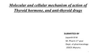 Molecular and cellular mechanism of action of
Thyroid hormone, and anti-thyroid drugs
1
 