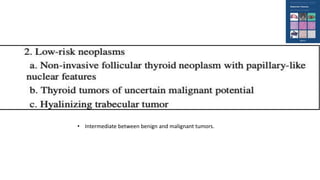 • Intermediate between benign and malignant tumors.
 