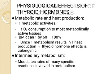 PHYSIOLOGICAL EFFECTS OF
PHYSIOLOGICAL EFFECTS OF
THYROID HORMONES
THYROID HORMONES


◦
◦
◦
◦
◦
◦
◦
◦


◦
◦
Metabolic ...