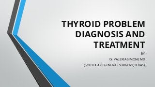 THYROID PROBLEM
DIAGNOSIS AND
TREATMENT
BY
Dr.VALERIA SIMONE MD
(SOUTHLAKE GENERAL SURGERY,TEXAS)
 