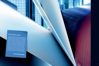 20 21
Steel sandwich panels.
Which materials will shape the future? How will the next
generation of cars be manufactured? How can we con­serve limited resources? Our state-of-the-art engineering
is providing the answers to these questions. In developing
materials we utilize the most innovative approaches and
are pioneers in the use of hybrid materials. For example
Litecor®
– a polymer core encased in two thin steel plates.
This new material has the positive attributes of steel but
weighs far less, thus making cars significantly lighter, which
in turn reduces CO2 emissions. Or Tribond, a three-layersteel composite material with entirely new properties. It
makes it possible to reduce the weight of cars whilemaintaining the same level of safety. And to ensure that
our innovations perform in the production lines of the auto­
mobile industry as precisely as we have calculated, our
development engineers carry out complex test simulations.
#sustainablemobility
 