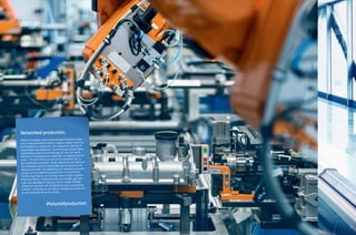 16 17
Networked production.
Shorter innovation cycles and immense competitive pres­
sure in the automobile industry require speed, precision,
and flexibility in production. As a long-term partner of
automobile manufacturers, thyssenkrupp utilizes highly
automated production technology all over the world.
Whether it’s components, materials, or engineering ser­
vices – the key to the success of our products lies in
the production processes. At the same time, the safety of
our employees and the responsible use of resources are
absolute priorities. By digitalizing our manufacturing pro­
cesses we are redefining production environments:
humans and robots are working more closely together
than ever before. Production lines are virtually planned,
built, and operated to meet our clients’ needs. Multiple
production locations are combined to form a production
network. In this way we are able to increase our productiv­
ity and optimally serve our clients.
#futureofproduction
 