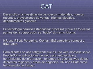 CAT Desarrollo y la investigación de nuevos materiales, nuevos recursos, proyecciones de ventas, clientes globales, depart...