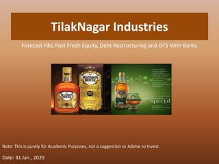 TilakNagar Industries
Forecast P&L Post Fresh Equity, Debt Restructuring and OTS With Banks
Date: 31 Jan , 2020
Note: This is purely for Academic Purposes, not a suggestion or Advise to Invest.
 