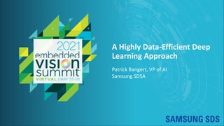 © 2021 Samsung SDSA
A Highly Data-Efficient Deep
Learning Approach
Patrick Bangert, VP of AI
Samsung SDSA
 