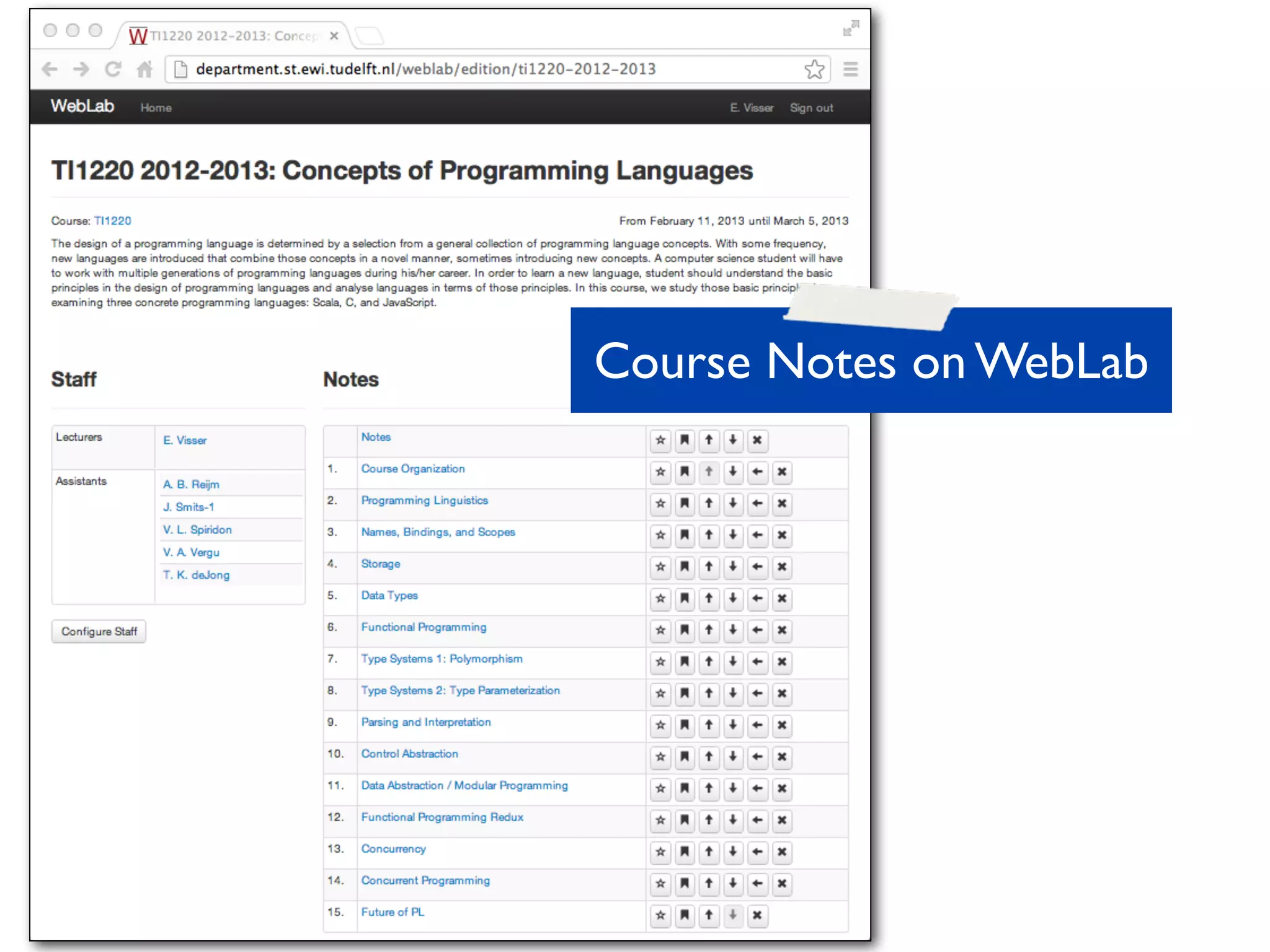 Course Notes on WebLab
 