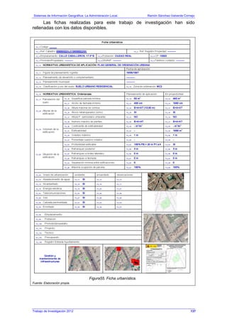 Sistemas de Información Geográfica: La Administración Local. Ramón Sánchez-Valverde Cornejo
Trabajo de Investigación 2012 13 - 69
Las fichas realizadas para este trabajo de investigación han sido
rellenadas con los datos disponibles.
Figura55. Ficha urbanística.
Fuente: Elaboración propia.
137
 