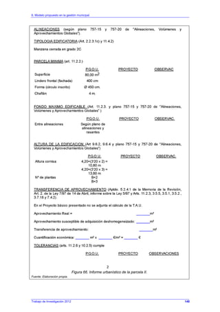 6. Modelo propuesto en la gestión municipal
Trabajo de Investigación 2012
Figura 66. Informe urbanístico de la parcela II.
Fuente: Elaboración propia.
148
 