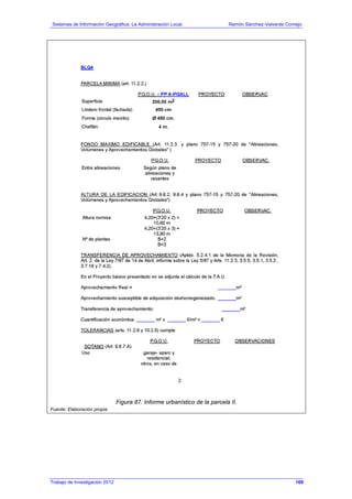 Sistemas de Información Geográfica: La Administración Local. Ramón Sánchez-Valverde Cornejo
Trabajo de Investigación 2012 13 - 101
Figura 87. Informe urbanístico de la parcela II.
Fuente: Elaboración propia.
169
 