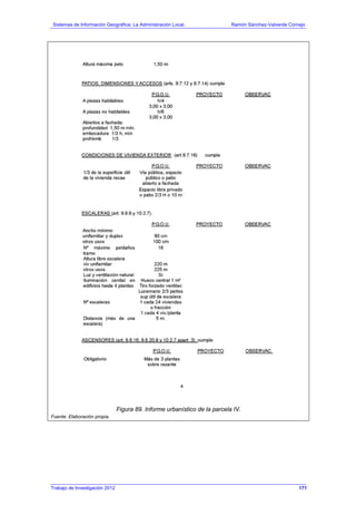 Sistemas de Información Geográfica: La Administración Local. Ramón Sánchez-Valverde Cornejo
Trabajo de Investigación 2012 13 - 103
Figura 89. Informe urbanístico de la parcela IV.
Fuente: Elaboración propia.
171
 