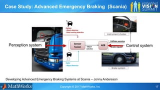 Copyright © 2017 MathWorks, Inc 17
Case Study: Advanced Emergency Braking (Scania)
Developing Advanced Emergency Braking Systems at Scania – Jonny Andersson
Control systemPerception system
 