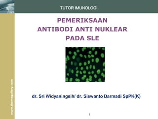 TUTOR IMUNOLOGI PEMERIKSAAN  ANTIBODI ANTI NUKLEAR  PADA SLE dr. Sri Widyaningsih/ dr. SiswantoDarmadiSpPK(K) 1 
