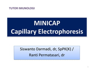 TUTOR IMUNOLOGI MINICAPCapillary Electrophoresis SiswantoDarmadi, dr, SpPK(K) / RantiPermatasari, dr 1 