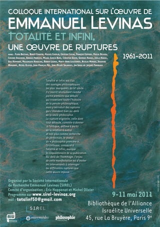 Programme du Colloque « Totalité et infini, une œuvre de ruptures » Paris, 9-11 mai 2011 -1-
 
