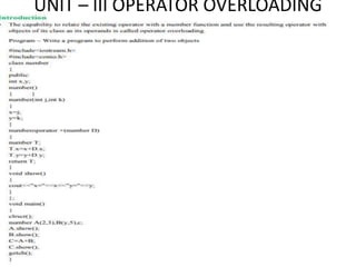 UNIT – III OPERATOR OVERLOADING
 
