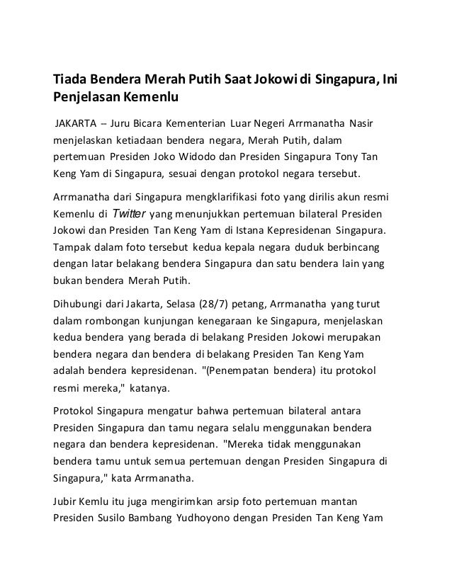 Tiada Bendera Merah Putih Saat Jokowi Di Singapura