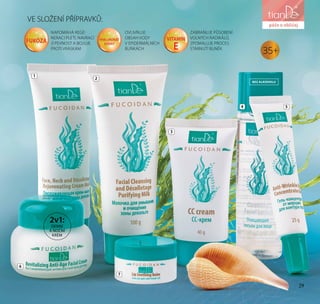 29
péče o obličej
2
4 5
3
6
7
VE SLOŽENÍ PŘÍPRAVKŮ:
NAPOMÁHÁ REGE-
NERACI PLETI, NAVRACÍ
JÍ PEVNOST A BOJUJE
PROTI VRÁSKÁM
OVLIVŇUJE
OBSAH VODY
V EPIDERMÁLNÍCH
BUŇKÁCH
ZABRAŇUJE PŮSOBENÍ
VOLNÝCH RADIKÁLŮ,
ZPOMALUJE PROCES
STÁRNUTÍ BUNĚK
1
2v1:
DENNÍ
A NOČNÍ
KRÉM
BEZ ALKOHOLU
péče o obličej
29
FUKÓZA HYALURONÁT
SODNÝ
VITAMÍN
E 35+
 