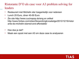 Ristorante D’O als case voor A3 problem solving for
leaders
• Restaurant met Michelin ster toegankelijk voor iedereen
• Lu...