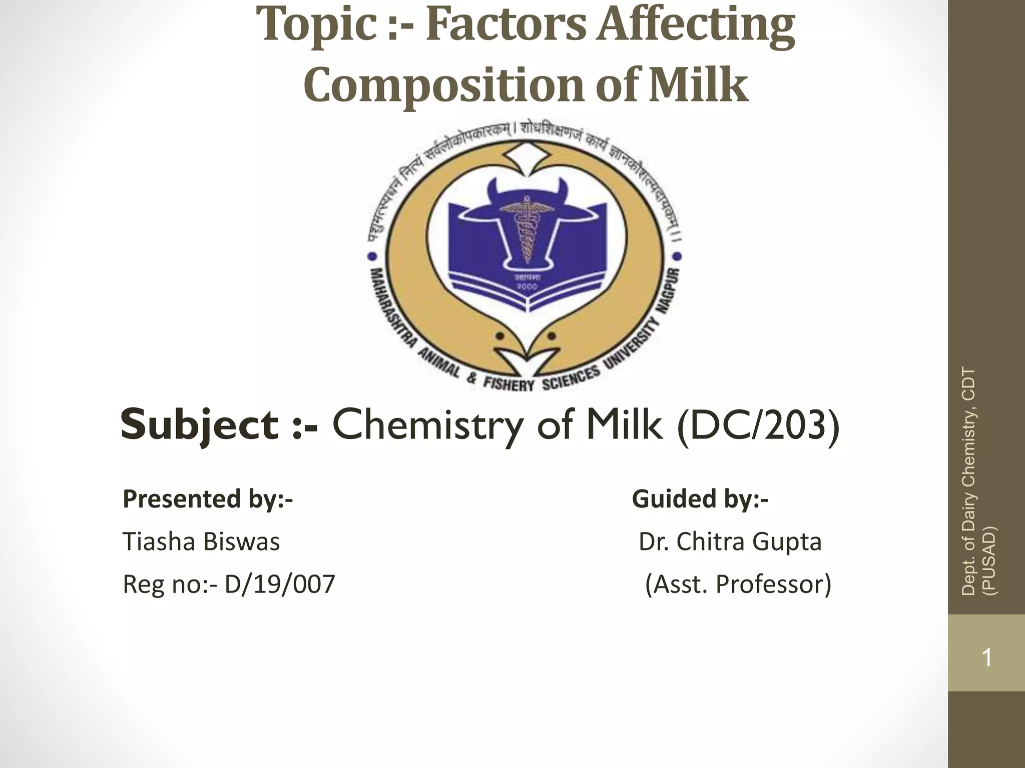 Factors Affecting Composition of Milk | PPTX