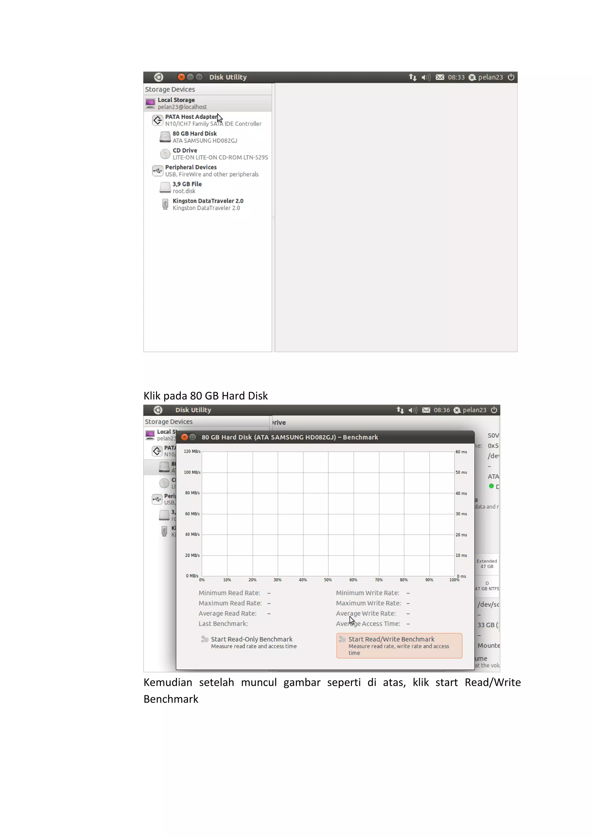 Klik pada 80 GB Hard Disk
Kemudian setelah muncul gambar seperti di atas, klik start Read/Write
Benchmark
 