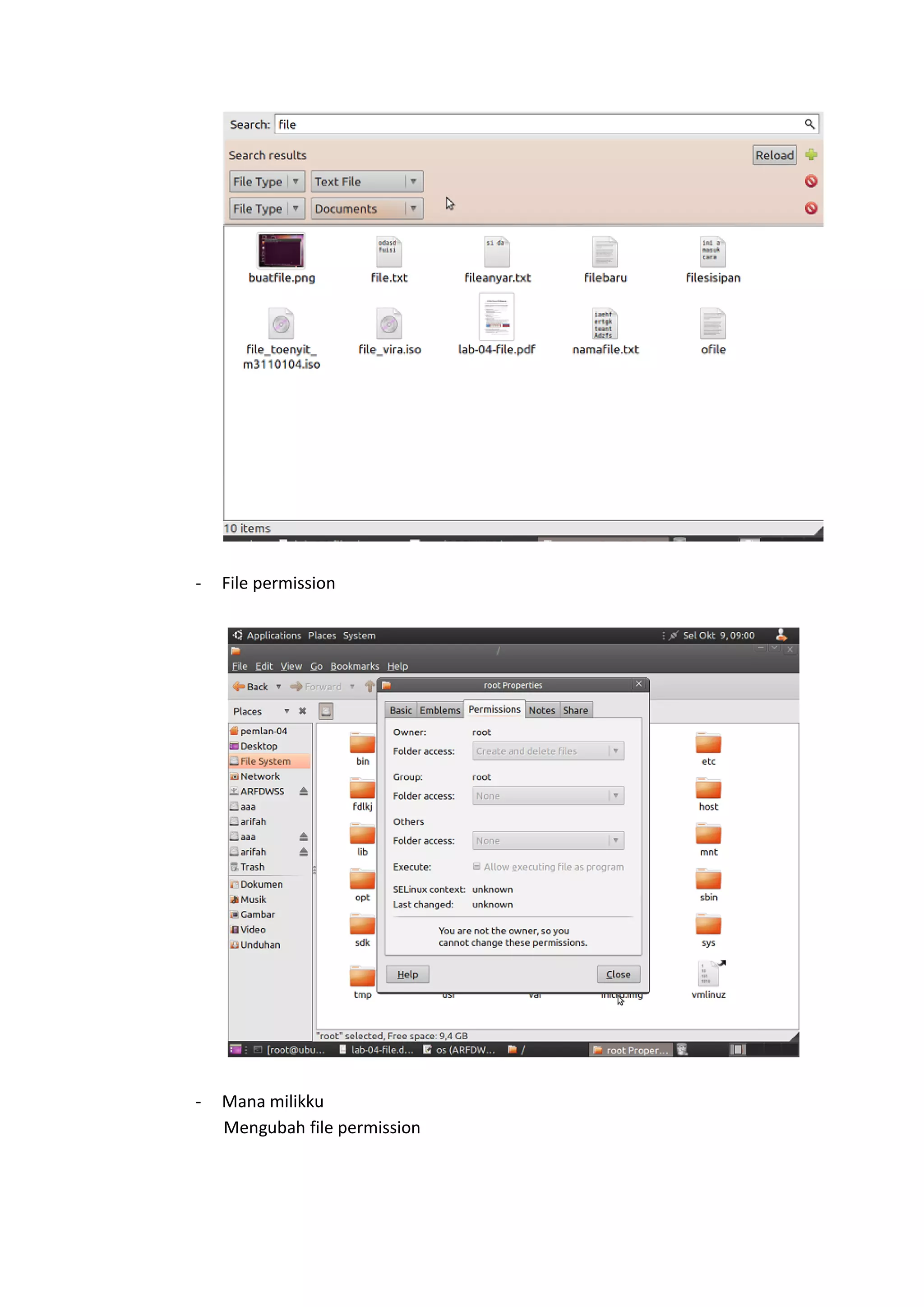 - File permission
- Mana milikku
Mengubah file permission
 
