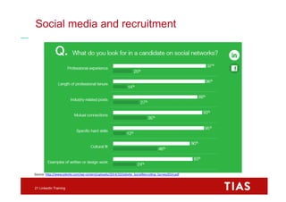 Social media and LinkedIn recruitment 
Source: 
h*p://youtu.be/tu1ugJKXrVM 
23 LinkedIn Training 
 