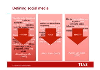 The social media landscape
15 Training online networking skills
 