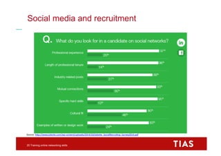 Social media and LinkedIn recruitment
27 Training online networking skills
Source:	
  h*p://youtu.be/tu1ugJKXrVM	
  
 