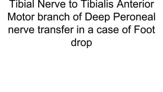 Tibial Nerve to Tibialis Anterior
Motor branch of Deep Peroneal
nerve transfer in a case of Foot
drop
 