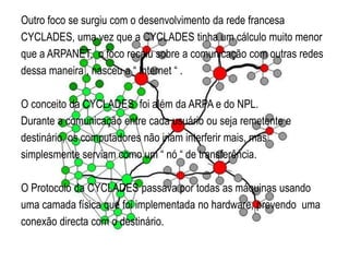 A comunicação ainda costumava funcionar por vias de ondas deRádio. Isso causaria problemas no caso de uma ameaça/ataqueatómico, e se assim acontecesse a ionosfera e as respectivasondas e redes não funcionariam mais.E dessa forma eles tinham de usar ondas directas, mas que nãotêem longo alcance.A solução melhor foi uma rede distribuída, assim longasdistâncias poderiam ser cobertas com um mínimo deInterferência. 