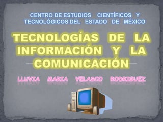 CENTRO DE ESTUDIOS CIENTÍFICOS Y
 TECNOLÓGICOS DEL ESTADO DE MÉXICO




LLUVIA   MARIA   VELASCO   RODRIGUEZ
 