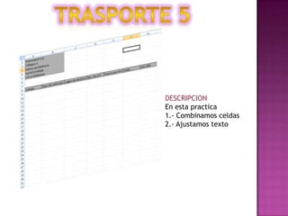 DESCRIPCION
En esta practica
1.- Combinamos celdas
2.- Ajustamos texto

 