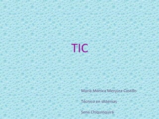 TIC
María Mónica Menjura Castillo
Técnico en sistemas
Sena Chiquinquirá
 