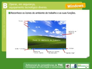  Reconhece os ícones do ambiente de trabalho e as suas funções. Operar, em segurança,  equipamento tecnológico diverso. B Windows 