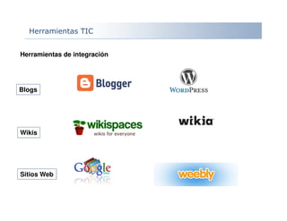Herramientas de integración
Blogs
Wikis
Sitios Web
Herramientas TIC
 