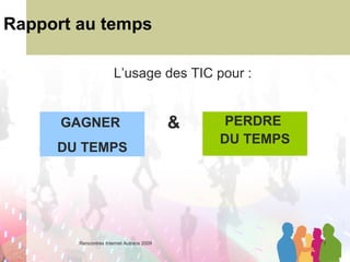 Rapport au temps PERDRE  DU TEMPS L’usage des TIC pour :  GAGNER  DU TEMPS & 