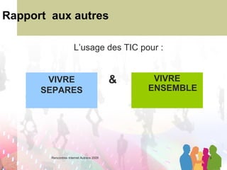 Rapport  aux autres VIVRE ENSEMBLE L’usage des TIC pour :  VIVRE SEPARES & 