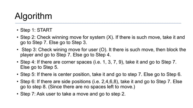 AI based Tic Tac Toe game using Minimax Algorithm | PPTX