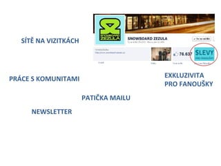 SÍTĚ	
  NA	
  VIZITKÁCH	
  




PRÁCE	
  S	
  KOMUNITAMI	
                               EXKLUZIVITA	
  
                                                         PRO	
  FANOUŠKY	
  
                                  PATIČKA	
  MAILU	
  
        NEWSLETTER	
  
 