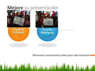 Mejore su presentación
Ofrecemos características útiles para cada momento
Familia
Escobar
Familia
Rodriguez
 
