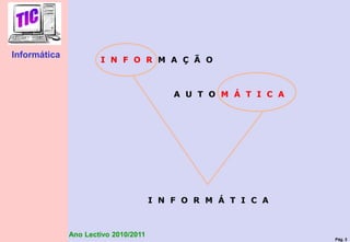 Pág. 3
Ano Lectivo 2010/2011
Informática
I N F O R M A Ç Ã O
A U T O M Á T I C A
I N F O R M Á T I C A
 