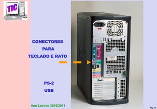 Pág. 74
Ano Lectivo 2010/2011
CONECTORES
PARA
TECLADO E RATO
PS-2
USB
 