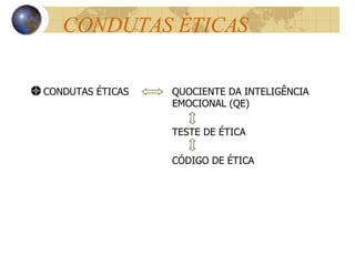 CONDUTAS ÉTICAS CONDUTAS ÉTICAS QUOCIENTE DA INTELIGÊNCIA  EMOCIONAL (QE) TESTE DE ÉTICA CÓDIGO DE ÉTICA 