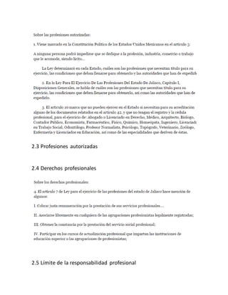 2.3 Profesiones autorizadas
2.4 Derechos profesionales
2.5 Límite de la responsabilidad profesional
 